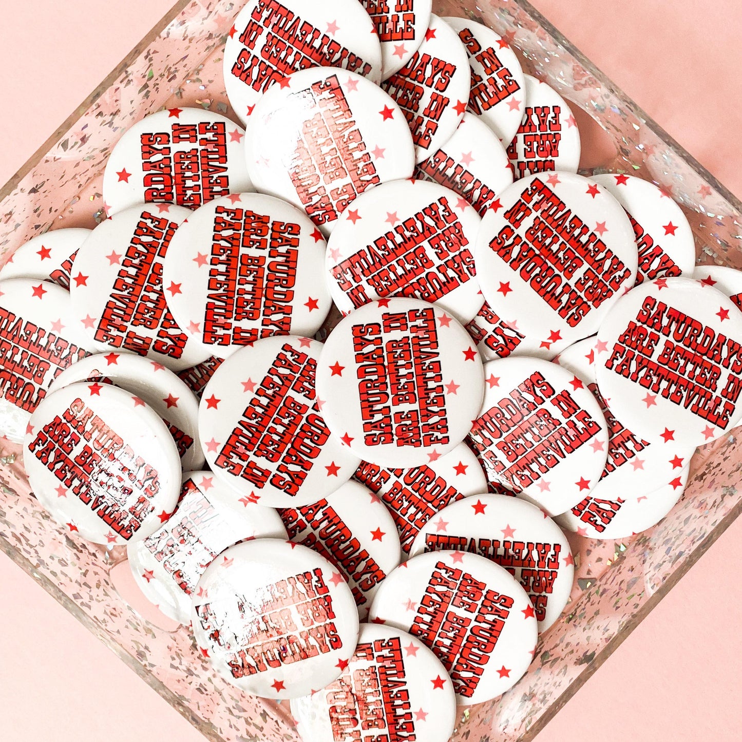 Saturday's in Fay Button Pin