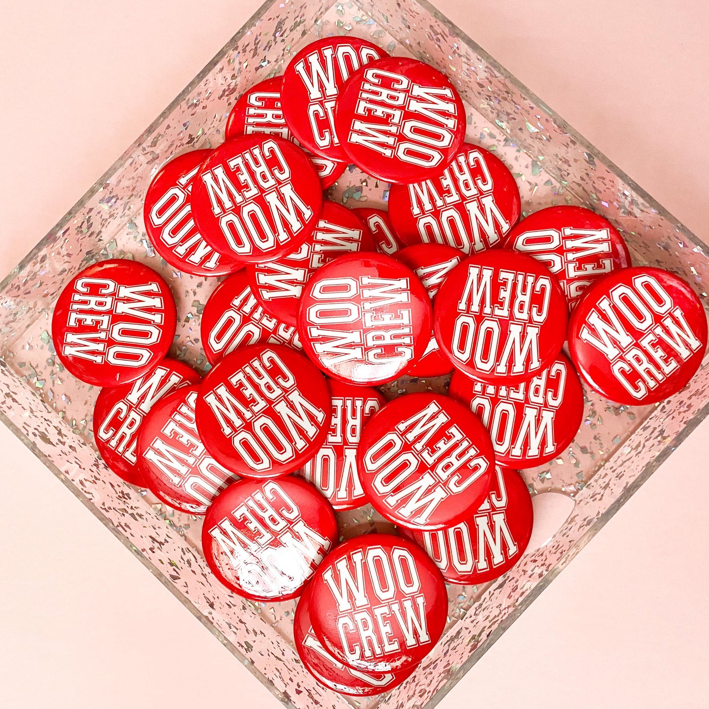Red Woo Crew Button Pin