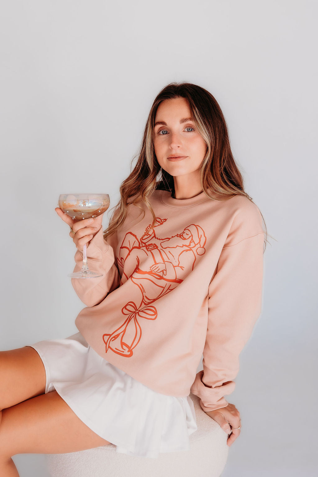 Martini Santa Adult Christmas White Sweatshirt