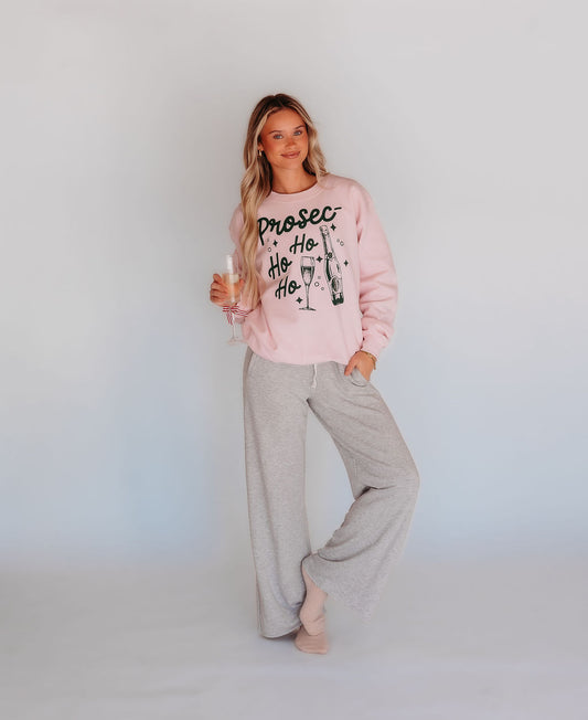 Prosec-Ho Ho Ho Adult Christmas Pink Sweatshirt