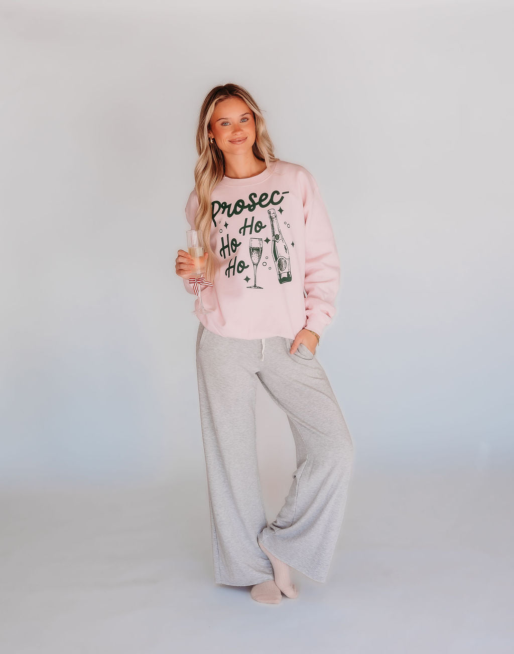 Prosec-Ho Ho Ho Adult Christmas Pink Sweatshirt