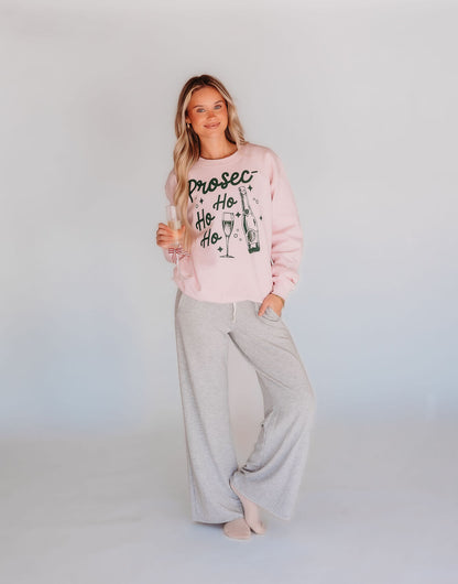 Prosec-Ho Ho Ho Adult Christmas Pink Sweatshirt