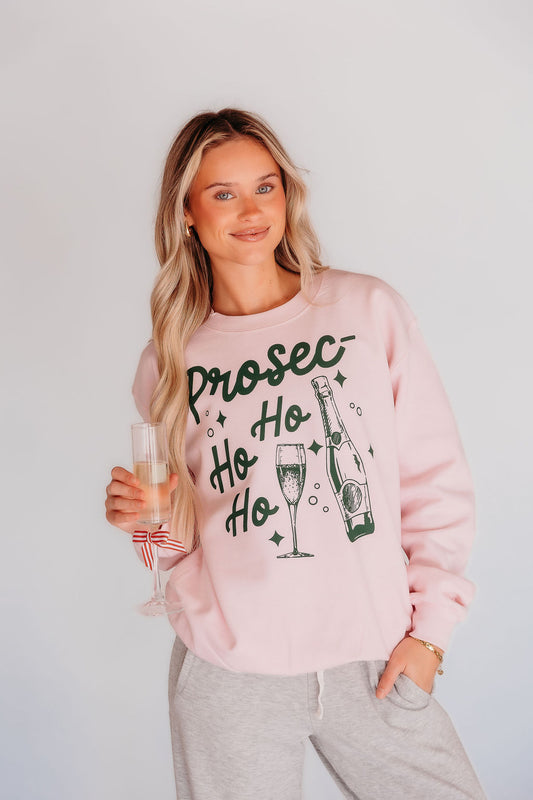 Prosec-Ho Ho Ho Adult Christmas Pink Sweatshirt