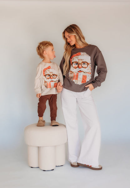 Patch Work Santa Adult Christmas Sweatshirt